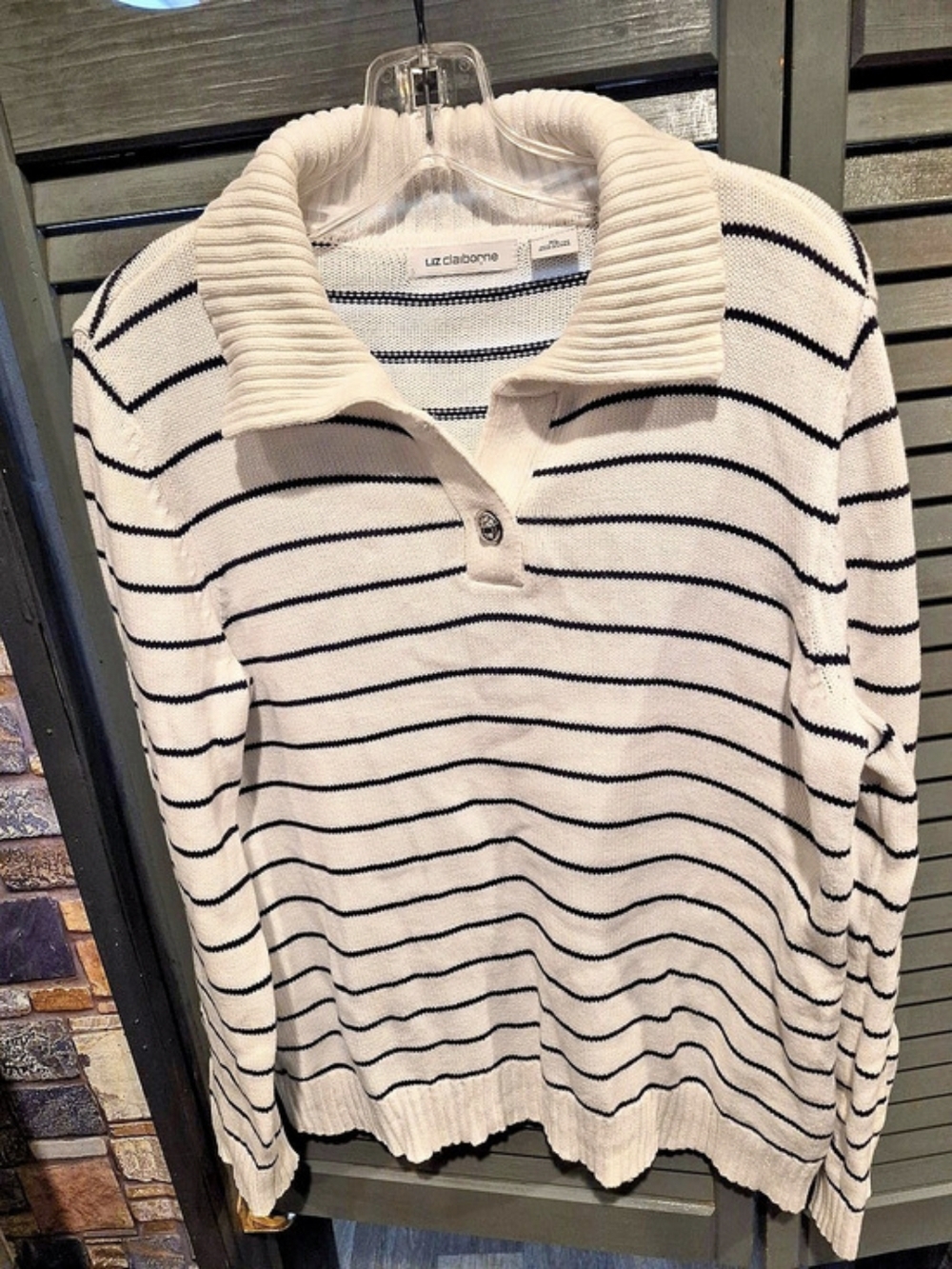 Liz Claiborne Striped Cowl Neck Sweater in Cream & Blue XL